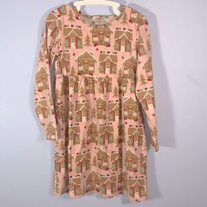 Gymboree size 10 pink gingerbread houses long sleeve  cotton dress Christmas